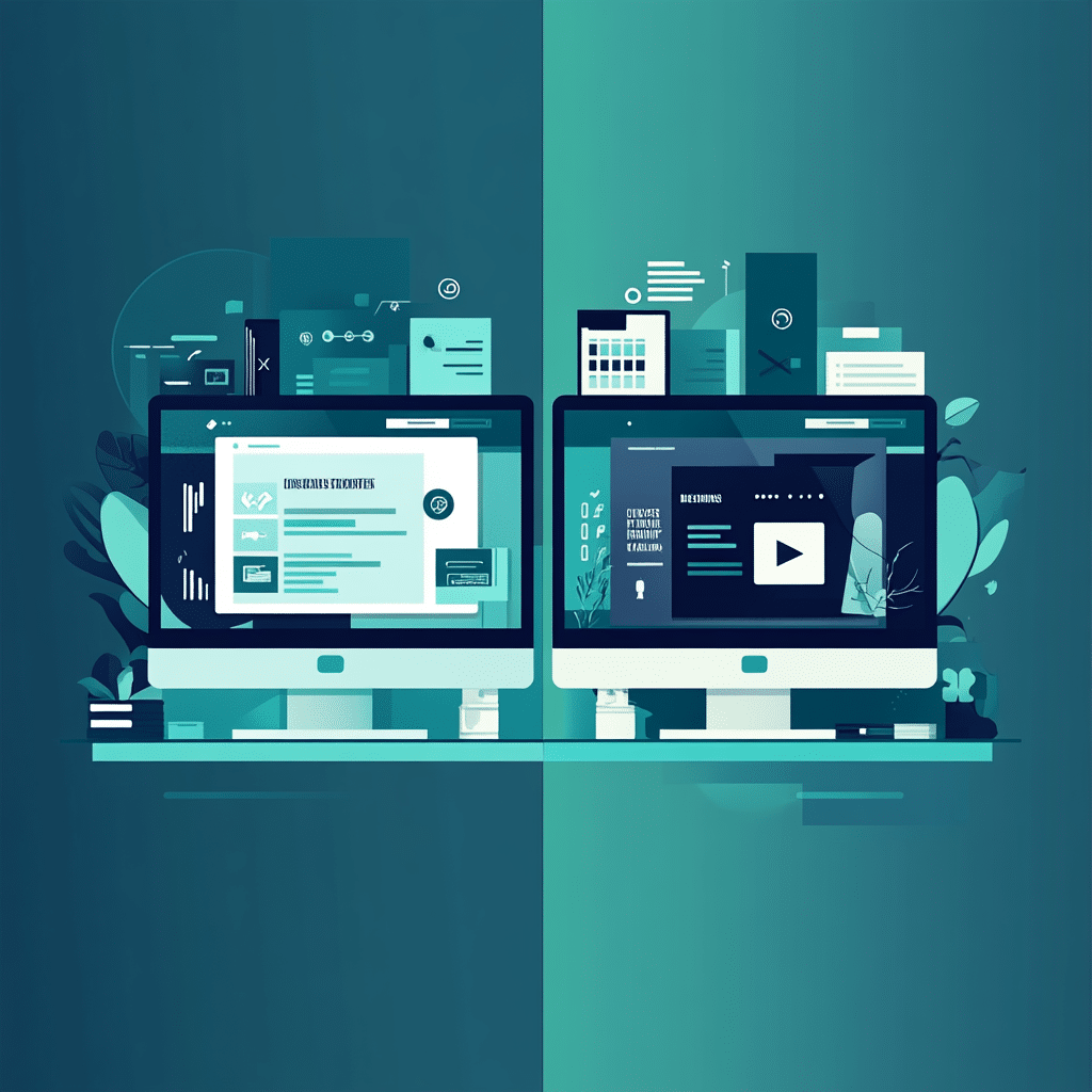 a split screen digital illustration